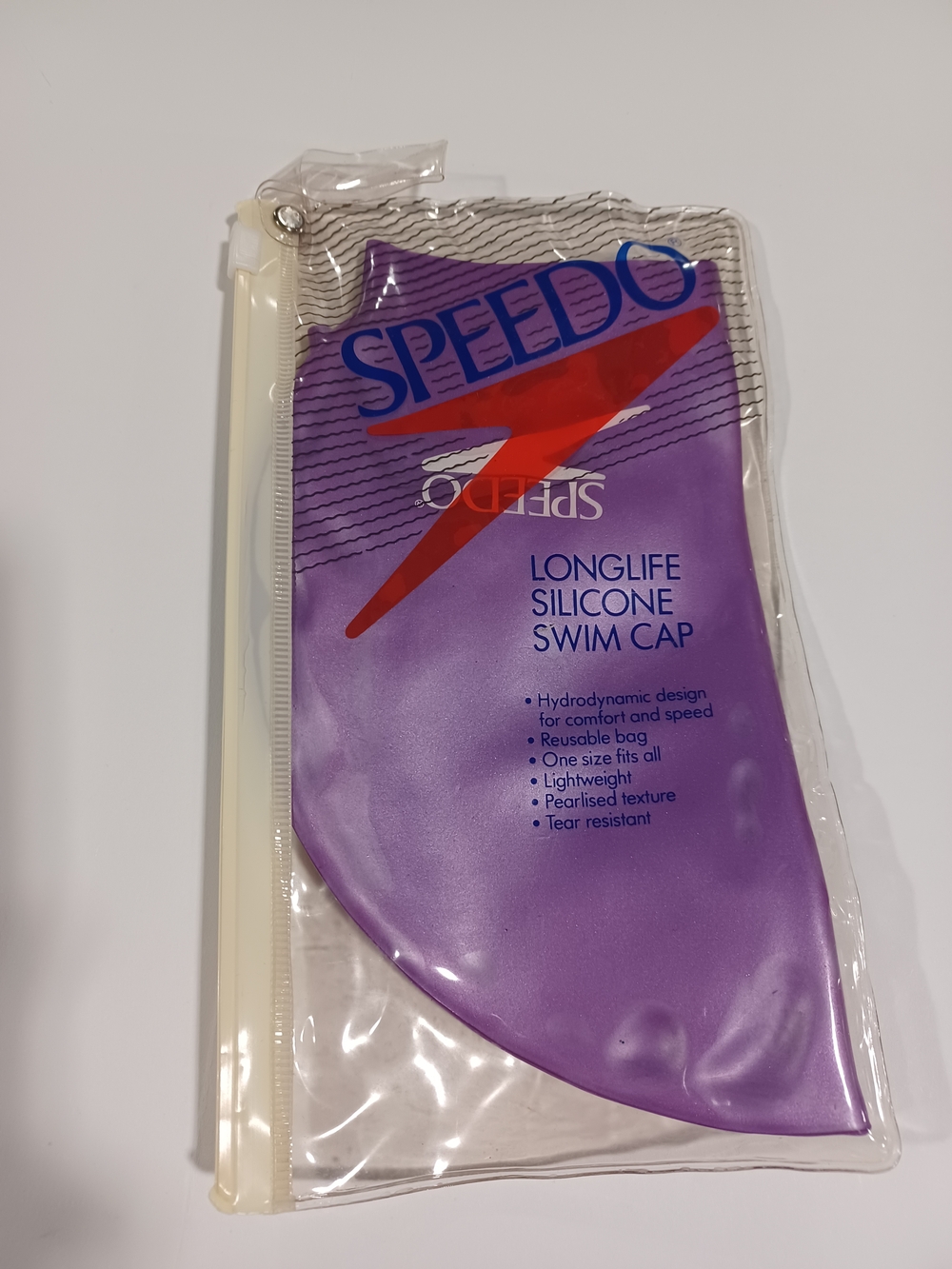 swim Cap Speedo Purple Longlife Silicone with Reusable Bag